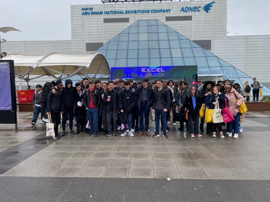 image of students outside ExCel Arena in London